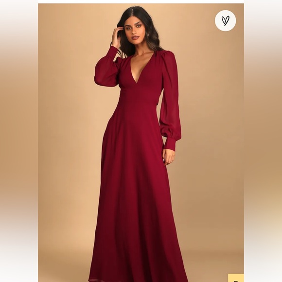 Burgundy Long Sleeve Backless Maxi Dress with tag - Picture 5 of 6